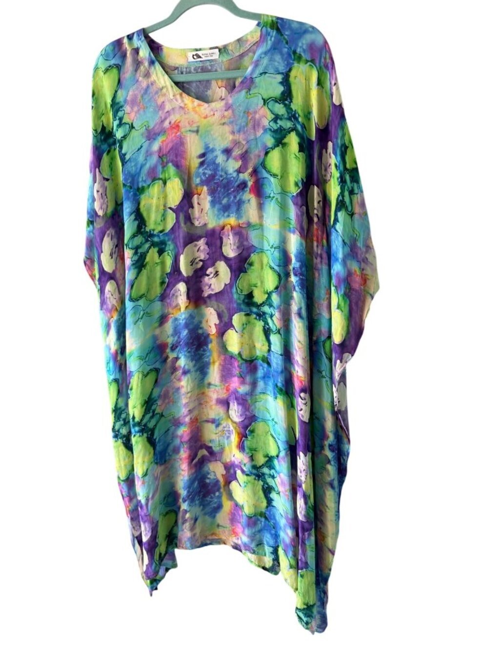 Royal Duvui Island Fiji Womens Floral Caftan Dress OS Silk Art-To-Wear Casual
